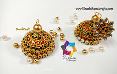 Silk Thread Jhumka with kundans