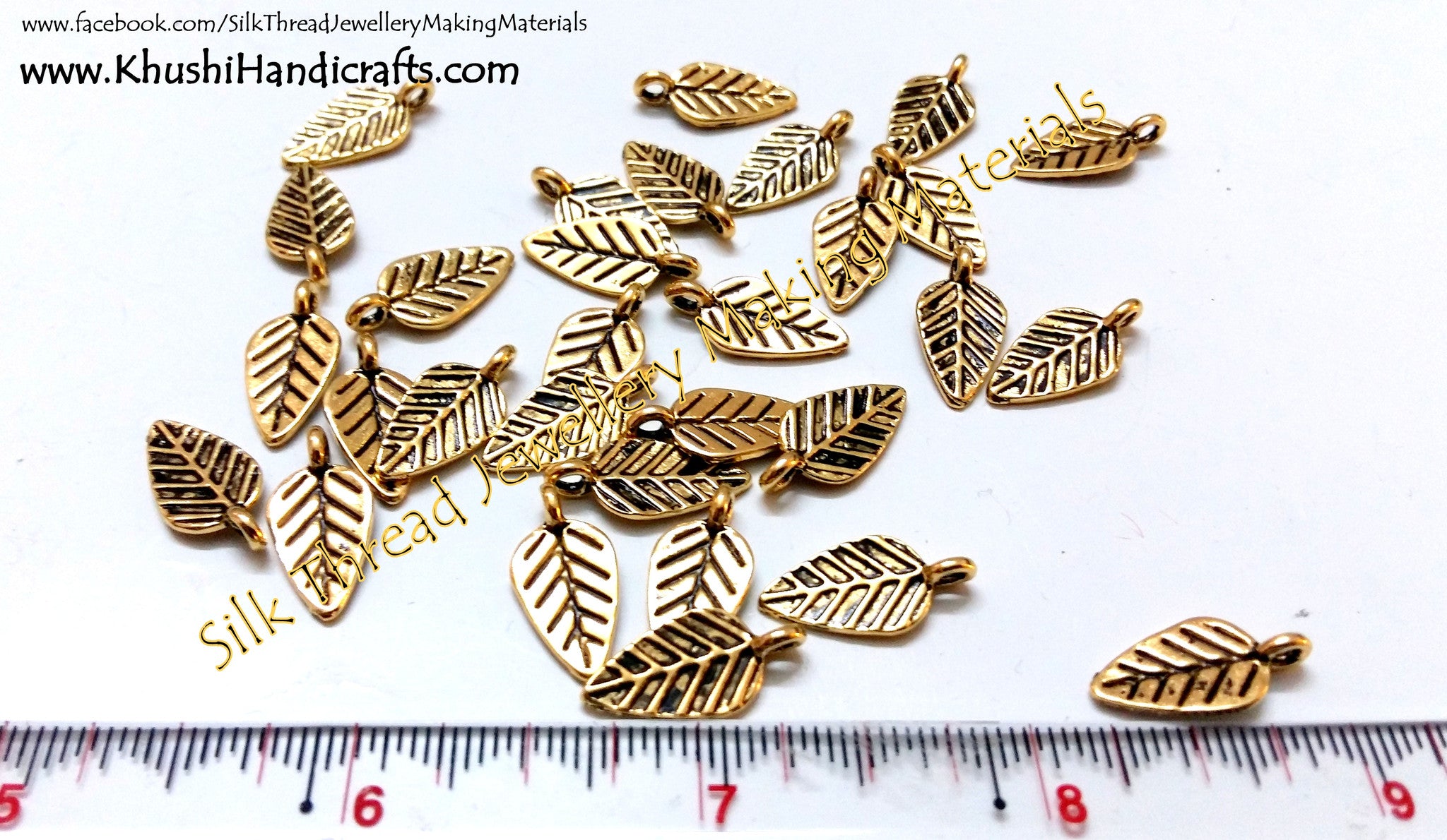 Antique Gold Leaf charms.Sold as a set of 10 pieces! - Khushi Handmade Jewellery