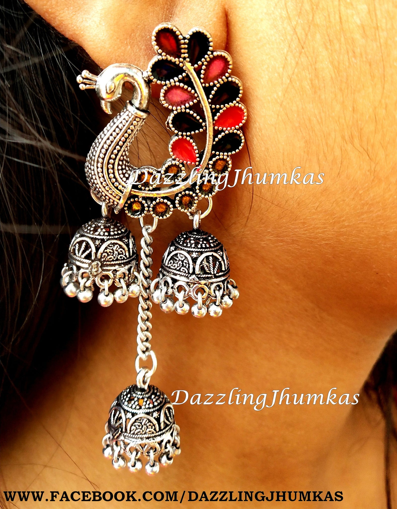 Oxidised Silver Goddess Laxmi Temple Earring - Mrigangi