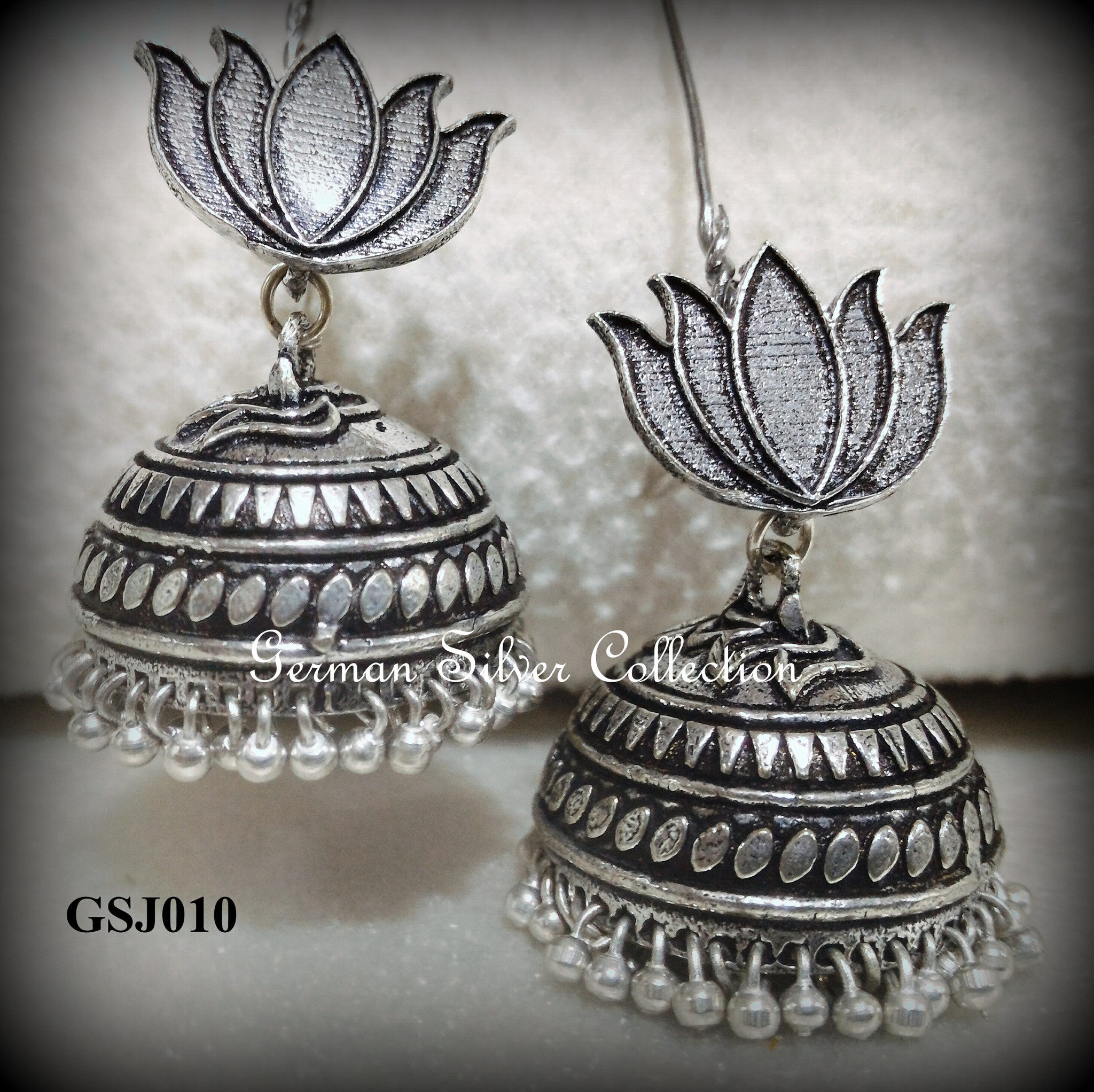 German Silver Lotus Jhumkas 2 – Khushi 