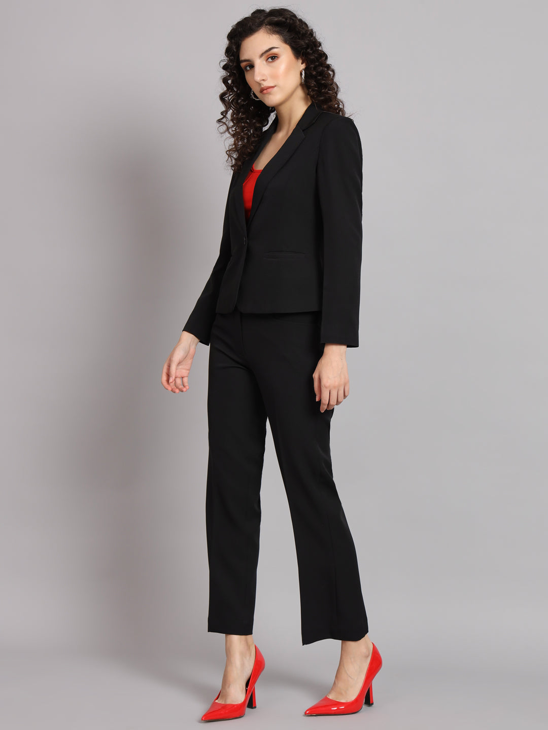 Buy SIRIL Women's Co-ord Set Lycra Blazer Inner Top and Trouser Pant Set |  Top and Bottom Set | 3 Piece Set (574TK10875-S_Black) at Amazon.in