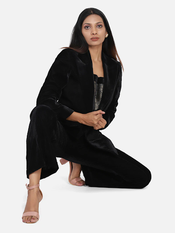 black velvet pant suit for women