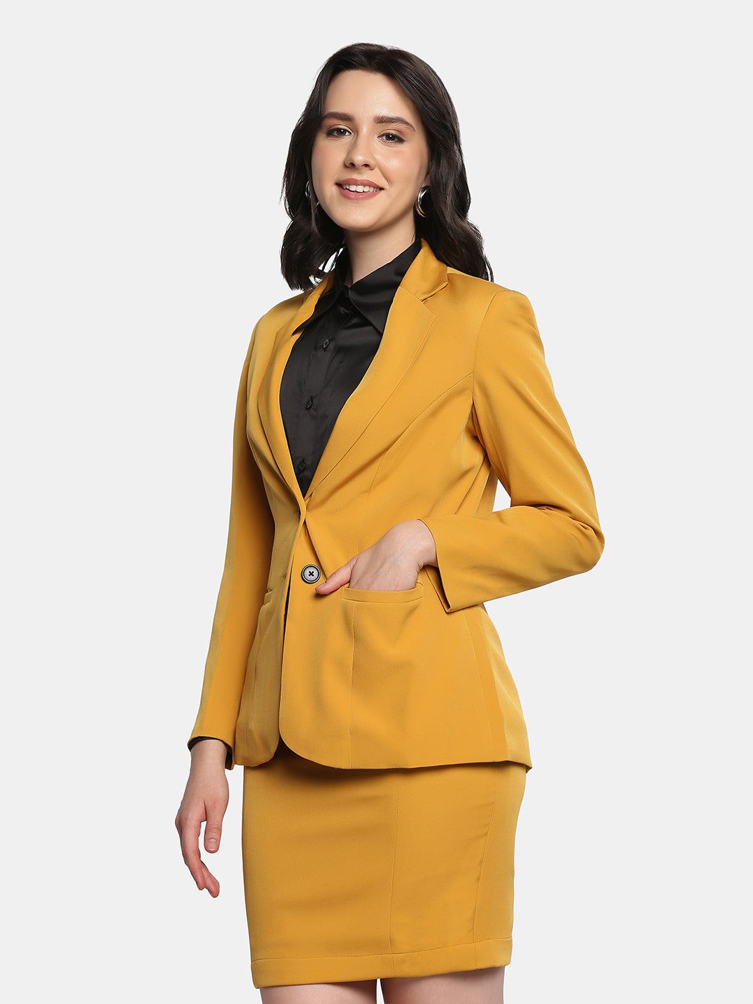 Plain Mustard Yellow Womens Formal Pant Suit, Waist Size: 30.0 at