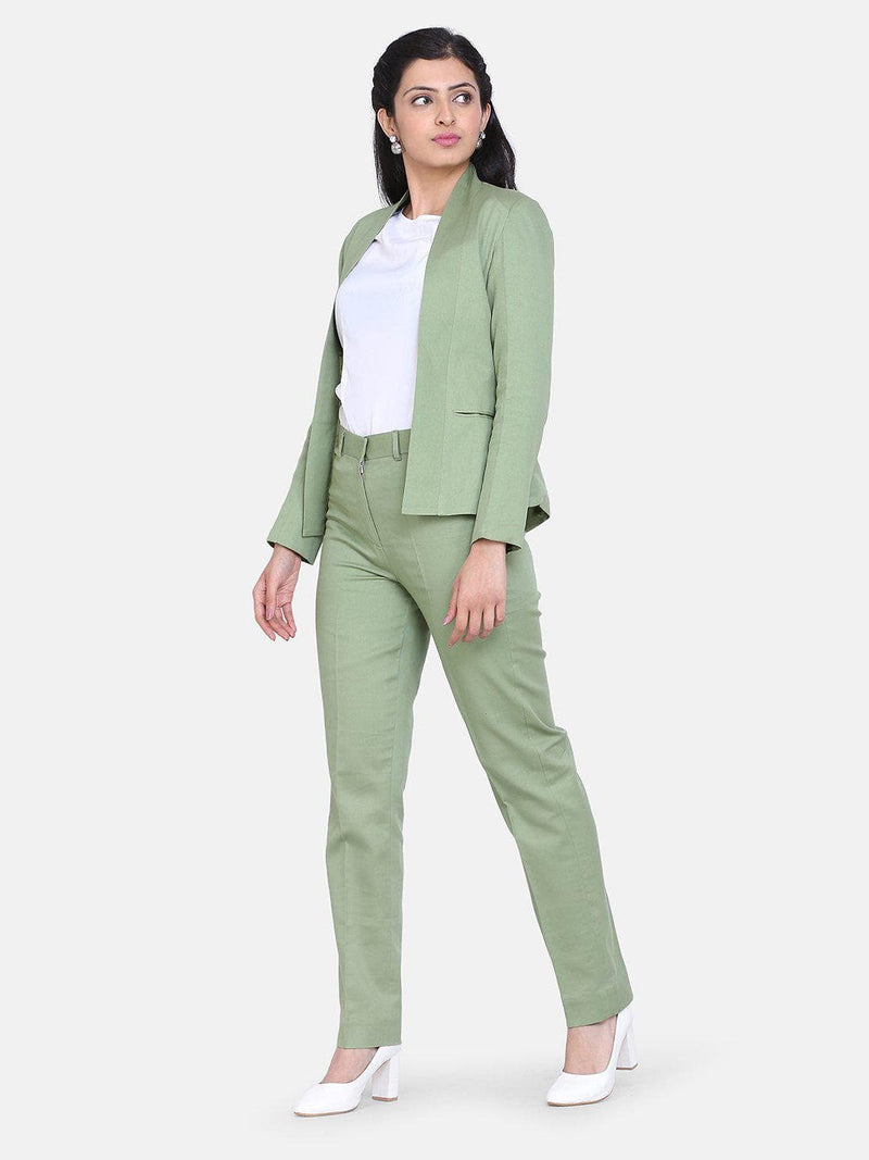 sage green pant suit