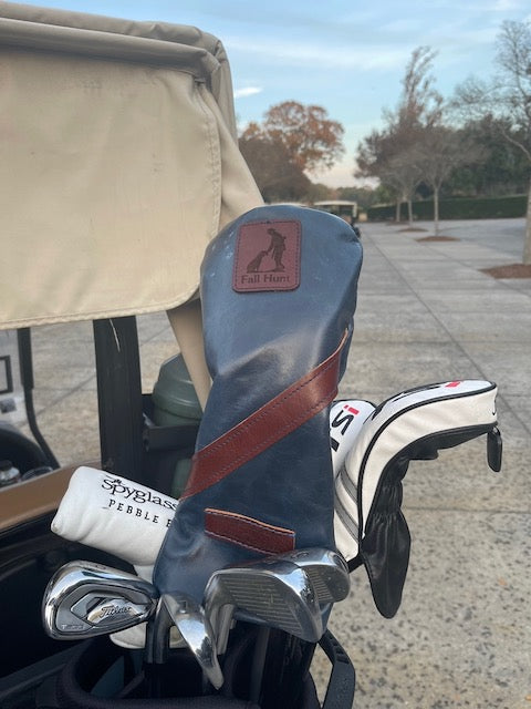 Old Barnwell Headcover on Golf bag on back of golf cart