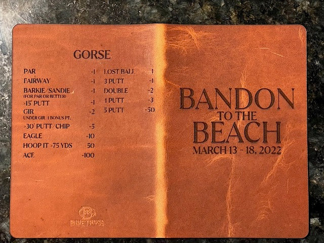 Custom Scorecard Holder with Bandon to the Beach trip & game laser engraved