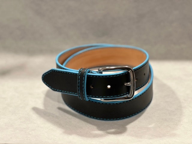 Navy Blue Leather Belt with Light Blue Edge Paint