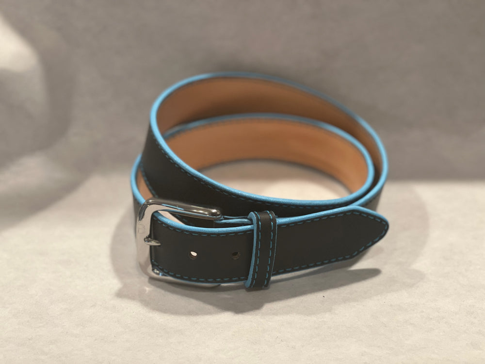 Navy Buttero Belt with Light Blue edge paint