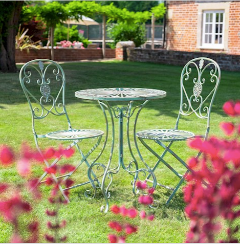 Green garden table and chair bistro set, garden home decor at Source for the Goose, Devon