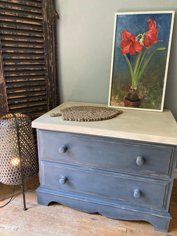 chest of drawers painted in Annie Sloan Whistler Grey with 