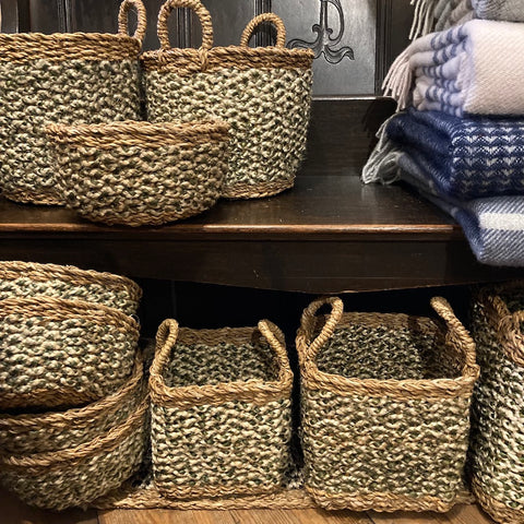 Braided Rug log baskets for sale at Source for the Goose, Devon
