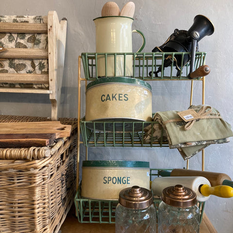 Vintage green and cream enamelware