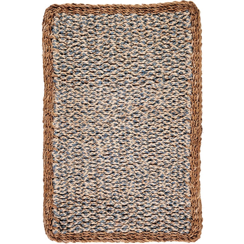 Thistle blue and natural jute braided rug doormat