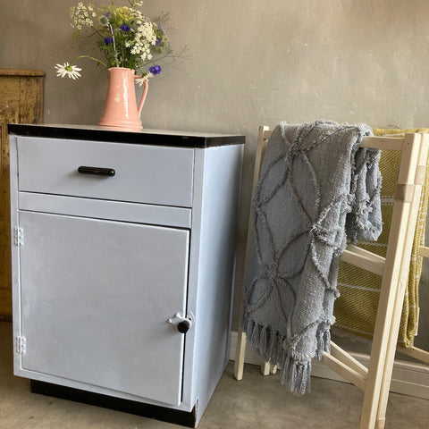 Vintage blue kitchen cabinet  for sale at Source for the Goose, Devon, UK