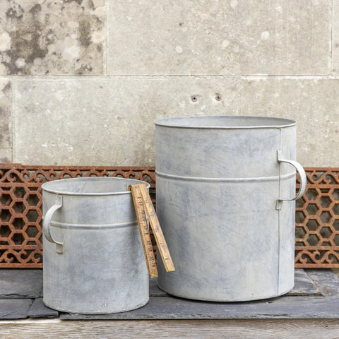 Zinc planters with handles for sale at Source for the Goose