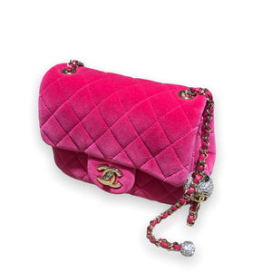 pink velvet chanel travel bag