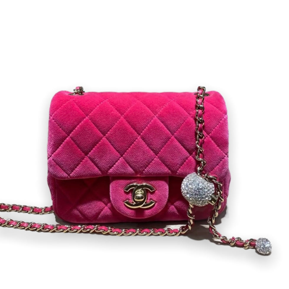 PreOwned Chanel Hot Pink Fuchsia Lambskin Mini Flap Crossbody  Hot pink  handbags Chanel handbags Pink chanel bag