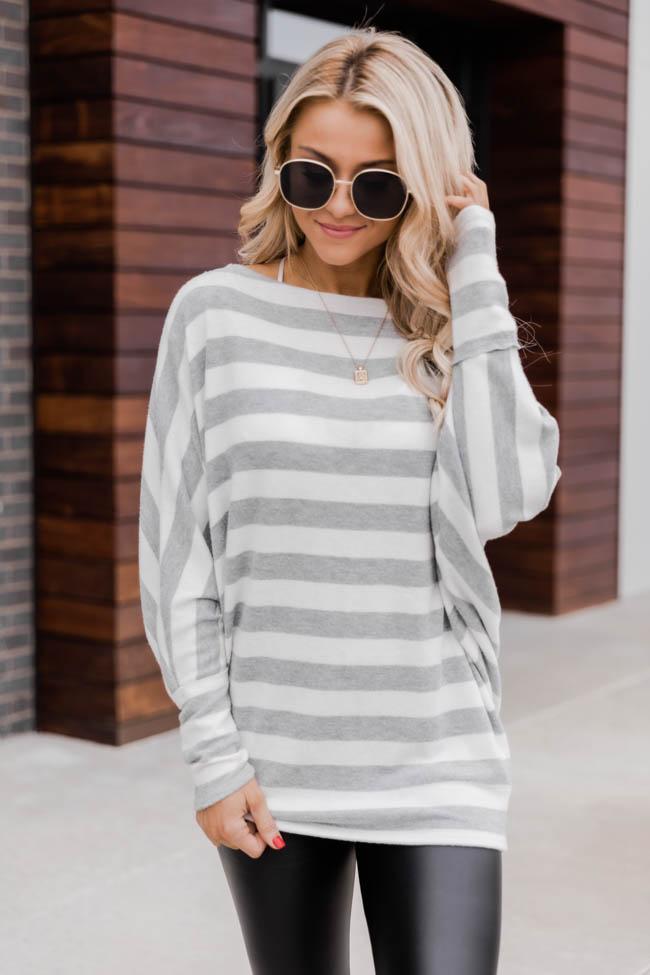 Keep On Waiting Grey Striped Pullover