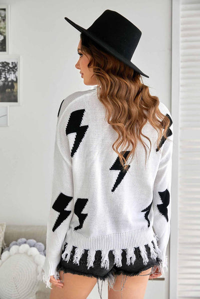 Flash Print Frayed Sweater