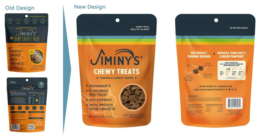 Jiminy's Chewy Treats new packaging