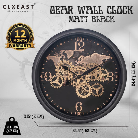 CLXEAST 24 Inch Large Real Moving Gear Wall Clock for Living Room Decor,Big  Industrial Rustic Steampunk Wall Clock,Vintage Metal Bronze Gold Wall