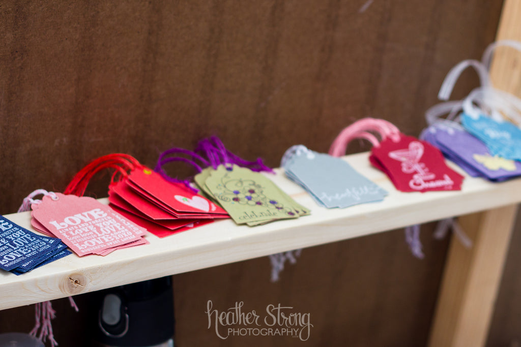 Close up of shelving behind display boards for craft fair booth