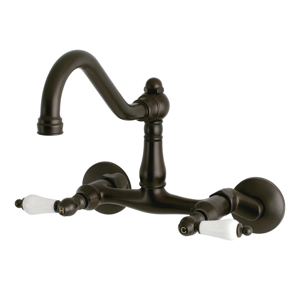 Kingston Brass 6-Inch Adjustable Center Wall Mount Kitchen Faucet Polished  Brass