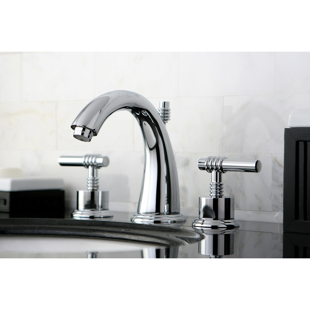 Kingston Brass KS4982QL Polished Brass Milano 1.2 GPM Widespread Bathroom  Faucet with Pop-Up Drain Assembly 