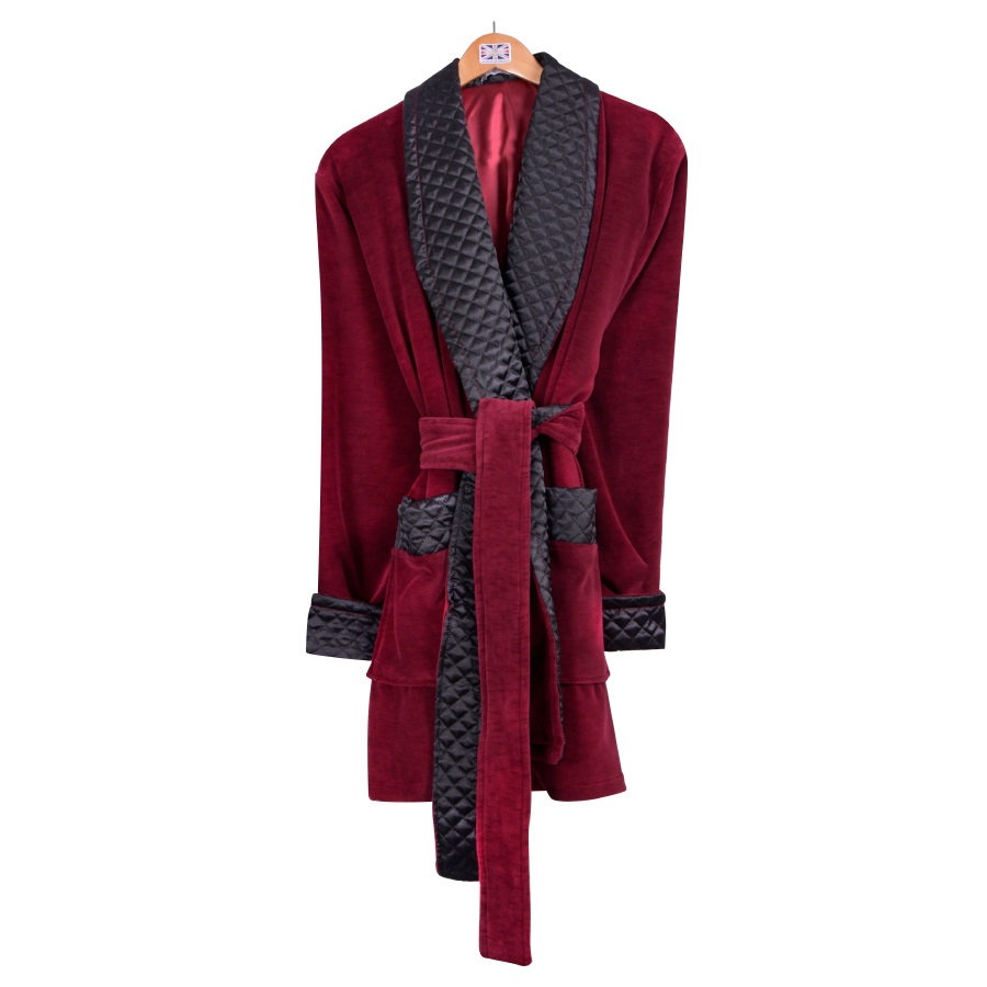 Astor Luxury Cotton Long Velvet Robe in Burgundy | Bown of London ...