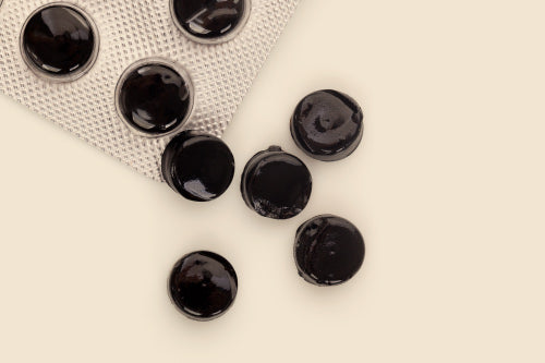 shilajit capsules laying flat on a table