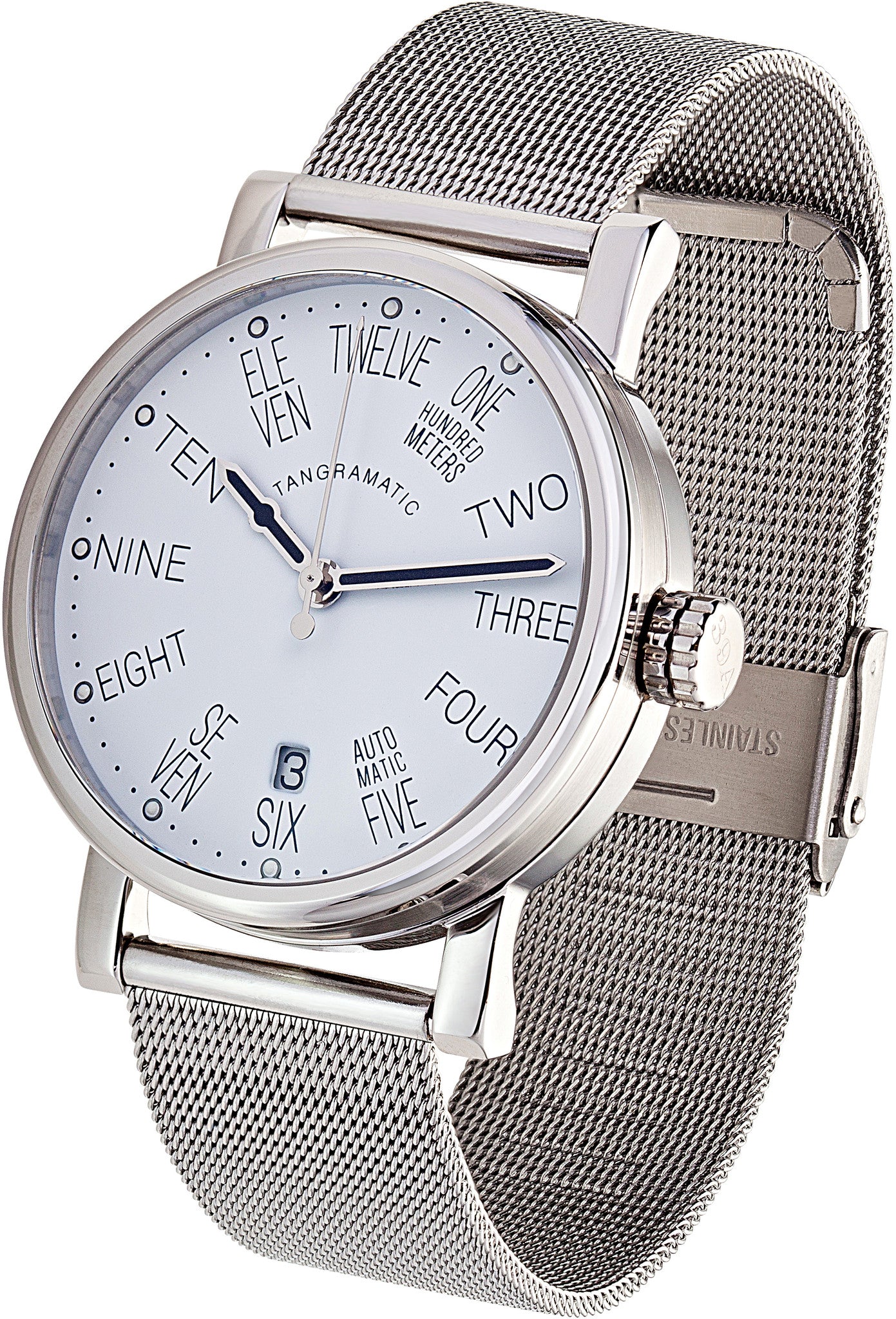 39mm Bauhaus White Automatic Watch | Tangramatic