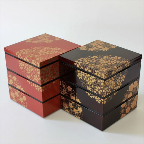 hanamaru brown and vermillion picnic bento boxes