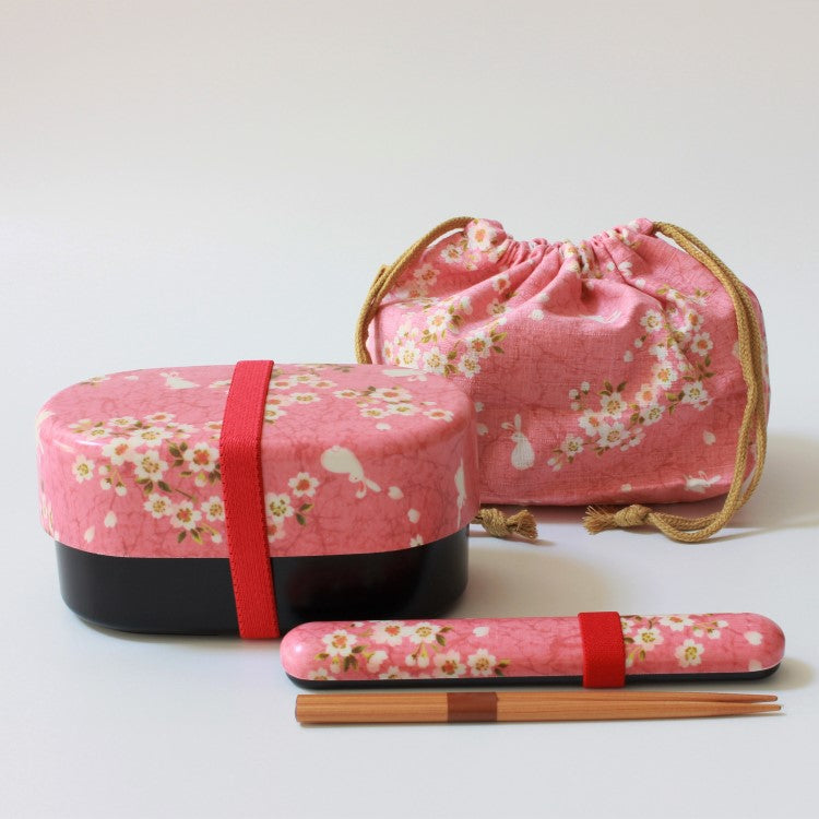 Sakura Rabbit Slim Compact Bento Box | Pink