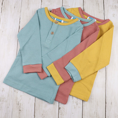 Grass & Air Green, Pink and Yellow Ribbed Long Sleeve Top
