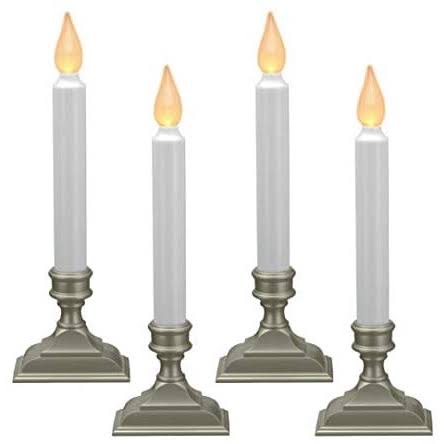 612 Vermont Battery Operated LED Window Candles with Flickering Amber Flame, Automatic Timer, 9.75 Inches Tall (Pack of 4, Pewter) PEV5_J0FGK37