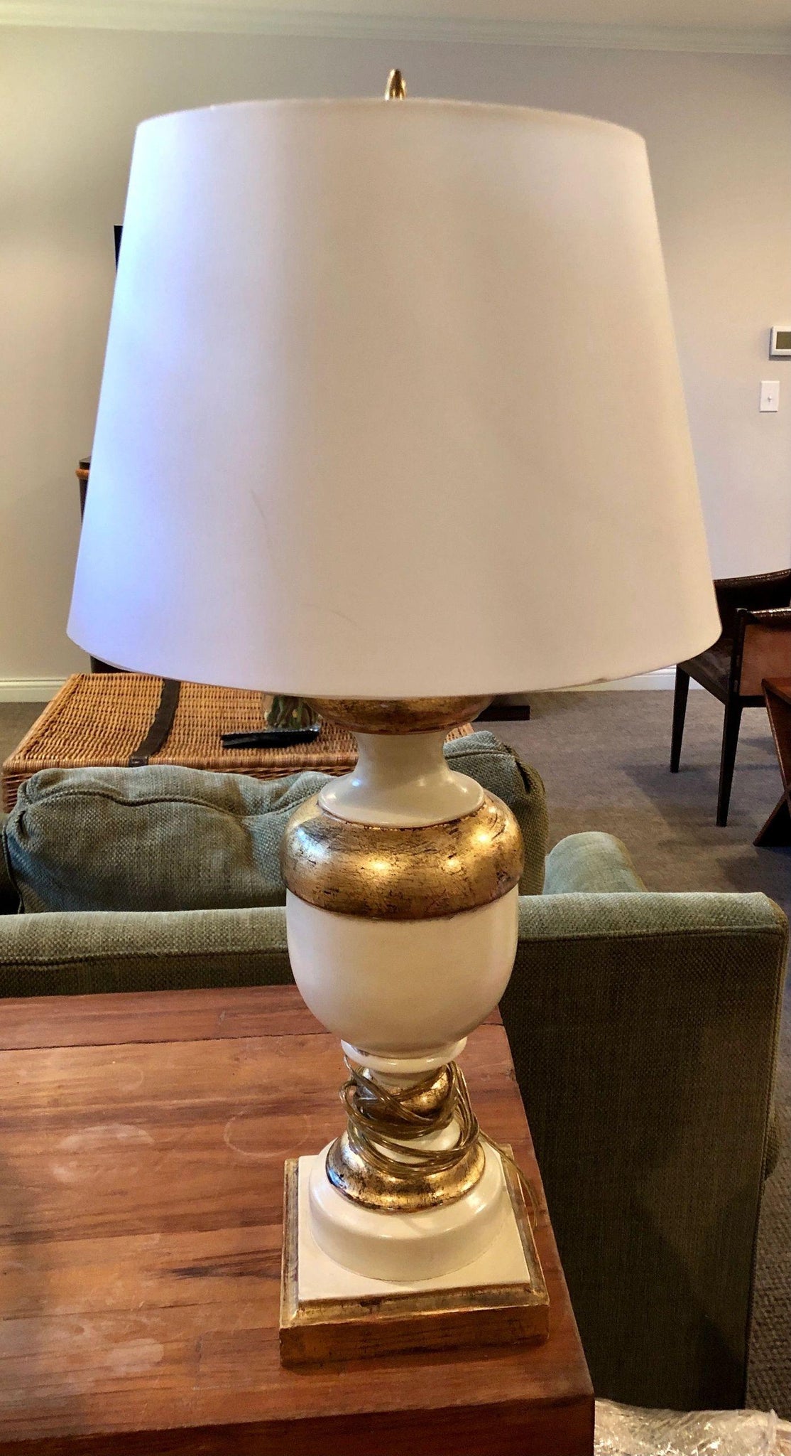 wood and gold table lamp