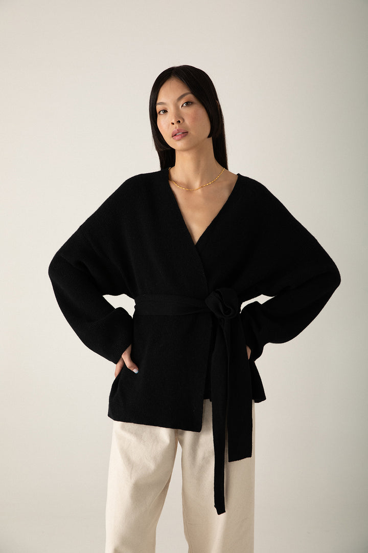 black wrap around cardigan