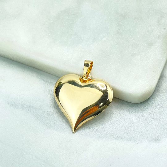 Gold Puffy Heart Pendant and Gold Filled Necklace Puffed 