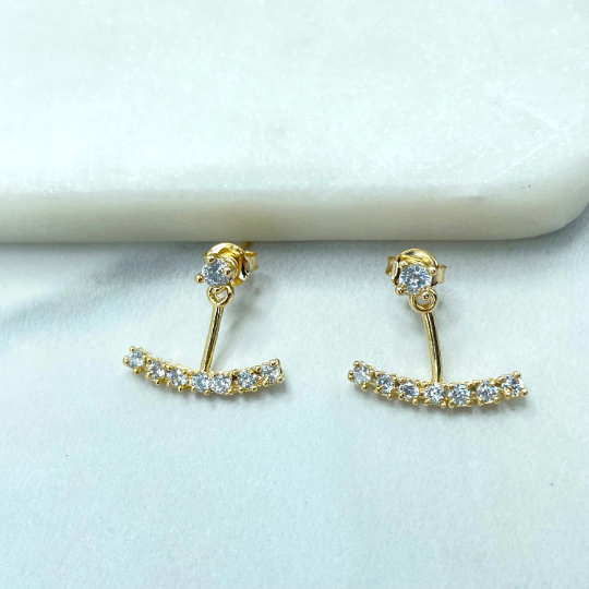 18k Gold Filled Clear Cubic Zirconia Push Back Drop Dangle Fashion Fancy Jacket Design Earrings, Wholesale Jewelry Making Supplies