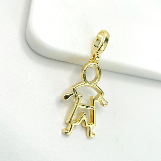 18K Gold Filled Boy or Girl Charms Pendant with Cubic Zirconia, Moving Head, for Wholesale and Jewelry Supplies, Family Jewelry for Mother Boy