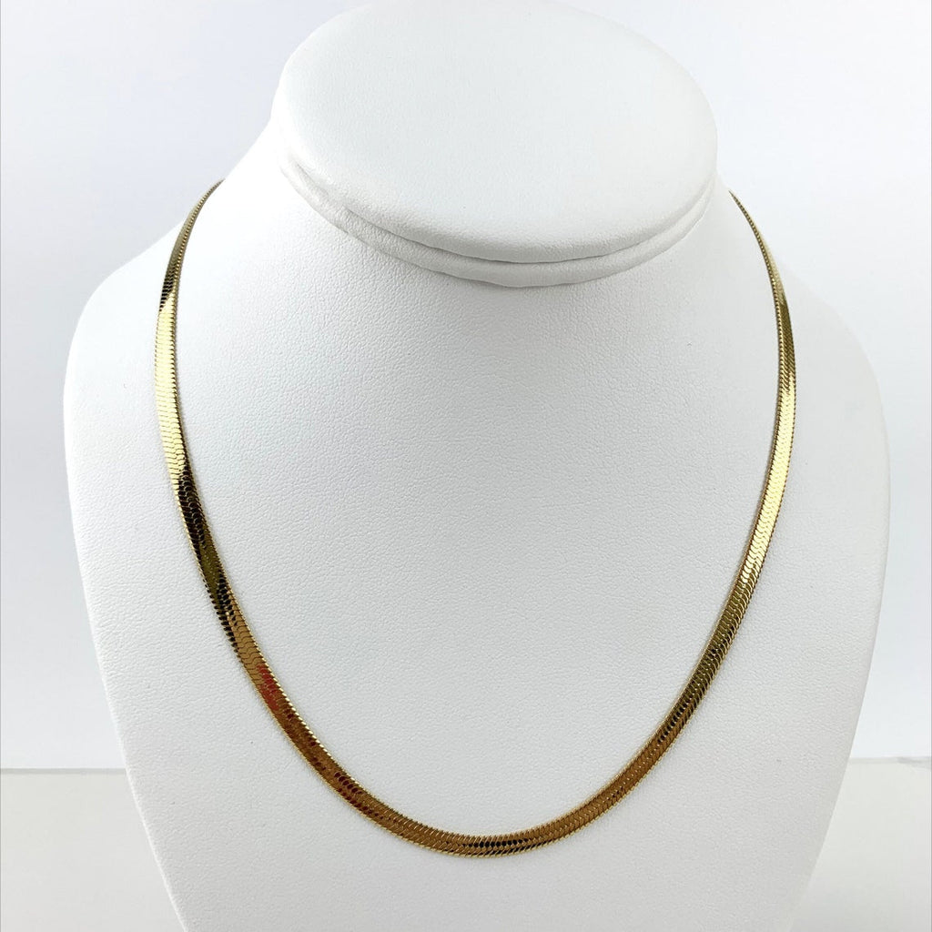 14k Gold Snake Herringbone Chain - Italian Craftsmanship - 4mm Flat Shiny  Gold Necklace - Heavy Fine Jewelry - Thick Chain - Gift for Her - Mothers