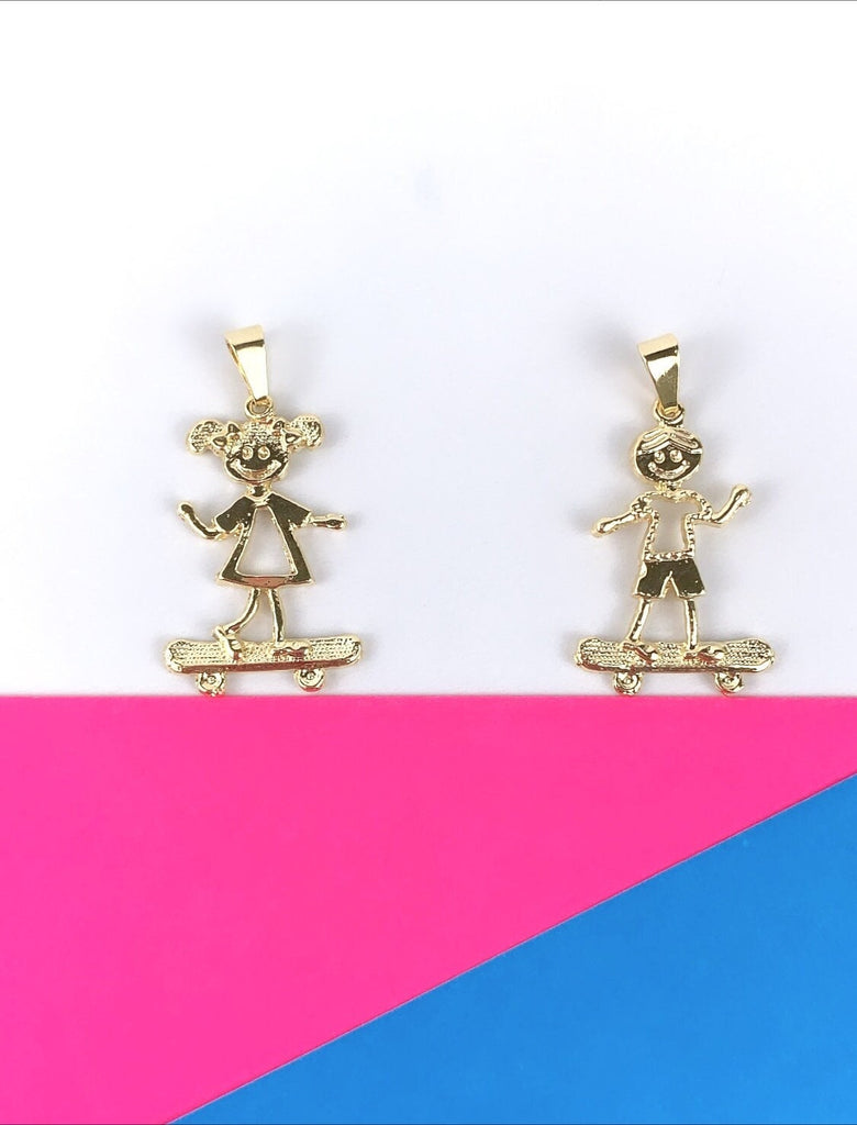 18K Gold Filled Boy or Girl Charms Pendant with Cubic Zirconia, Moving Head, for Wholesale and Jewelry Supplies, Family Jewelry for Mother Boy