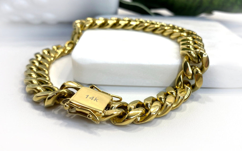  Luxfine 12mm Miami Cuban Link Bracelet 14K REAL Gold