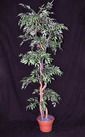 6 Foot Artificial Silk Ruscus Tree Custom Made on Natural Wood