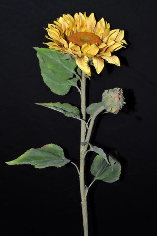 36 inch Artificial Silk Giant Sunflower Branch w Bud