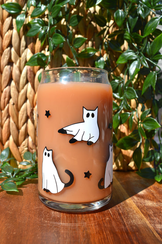 Preppy Glass Cup, Fall cups, Halloween Decor, Iced Coffee Glass, Gift for  Women, Glass cup with lid and straw, Spooky Aesthetic, Ghost Cup