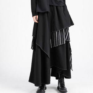 [Dark Illuminate] Side Fish Tail Flare Ribbon Skirt Black