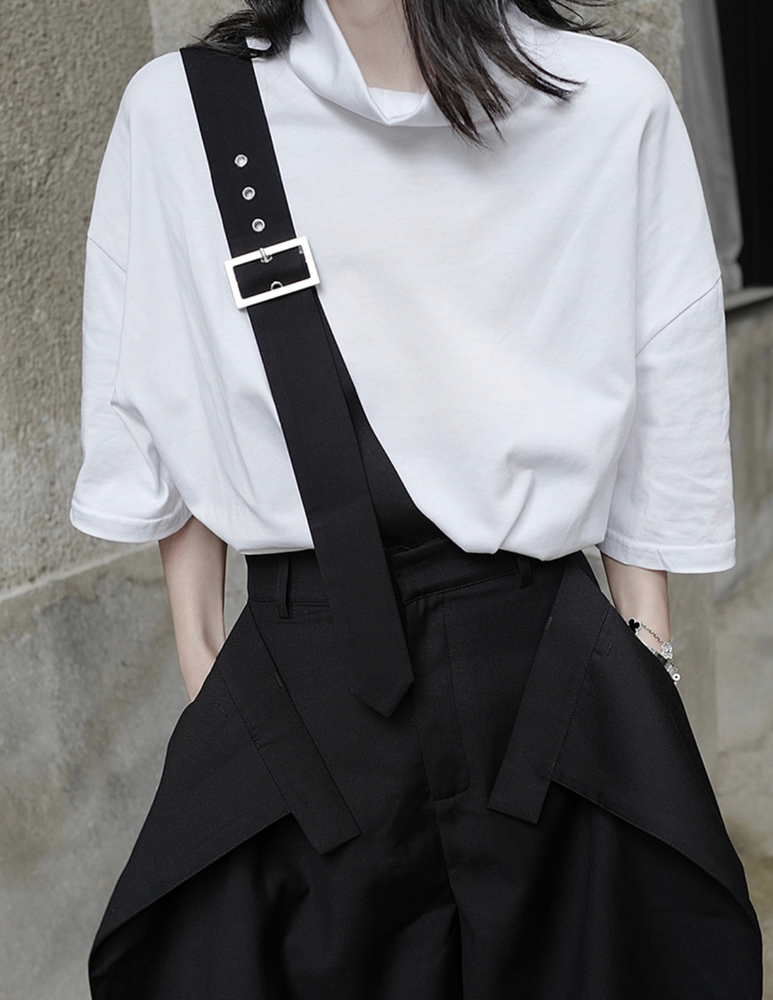 [Dark Illuminate] One-shoulder wide culottes black fashionable