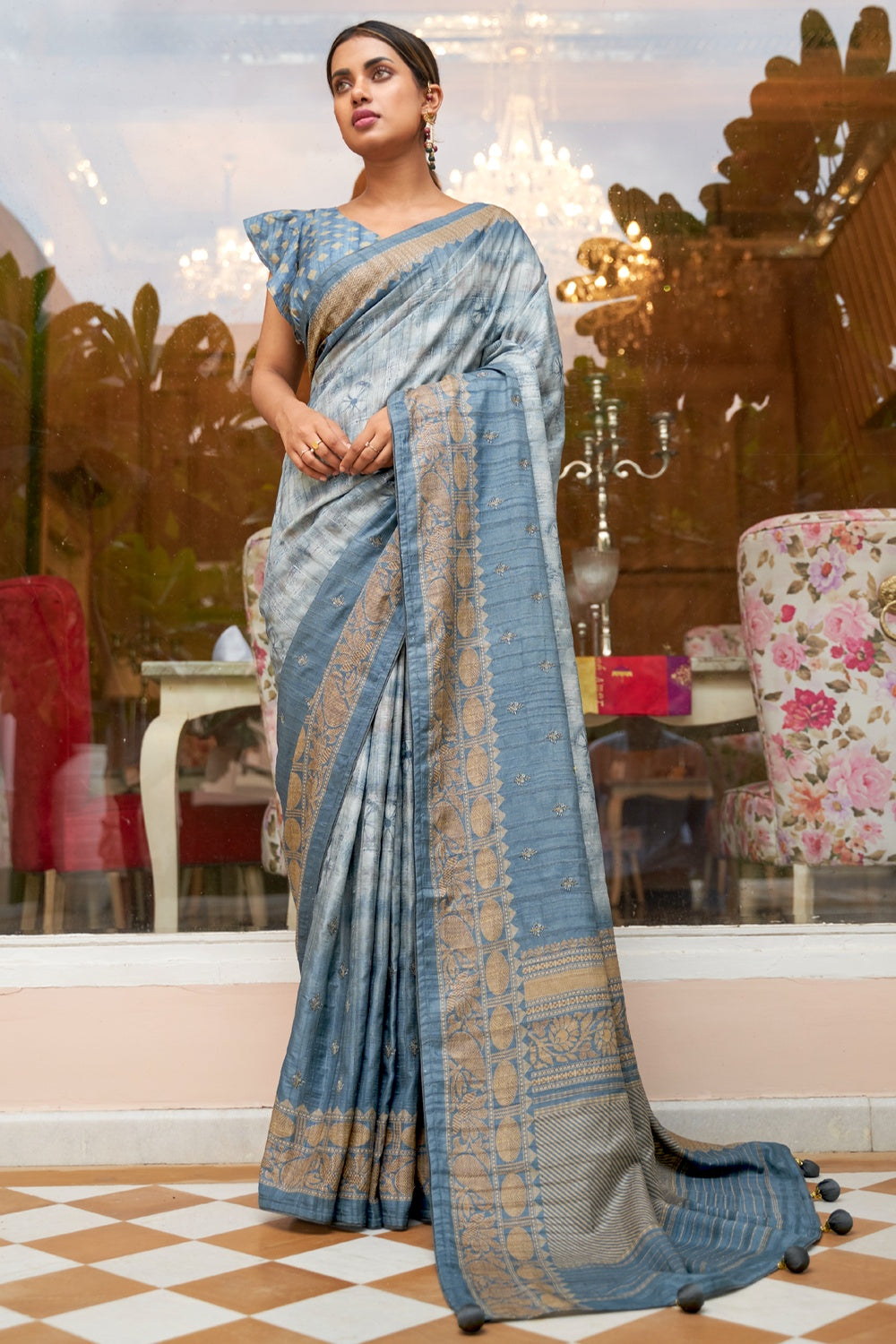 Beige Soft Khadi Silk Saree | Saree, Indian sarees, South indian sarees