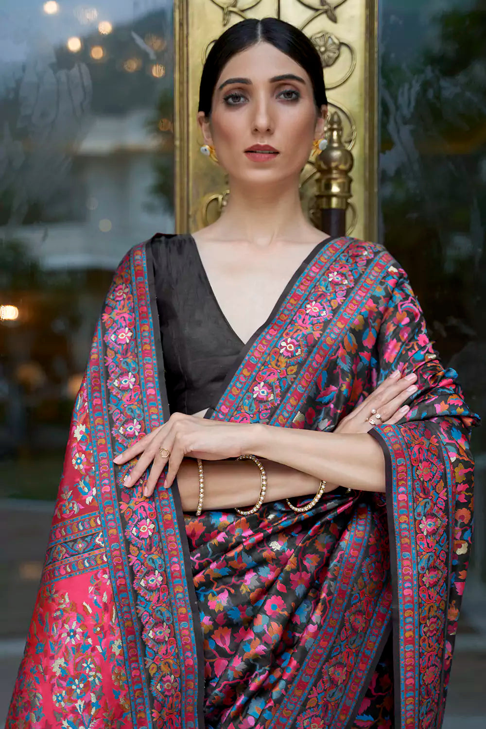 Congo Black Jamewar Kashmiri Cotton Silk Saree – MySilkLove